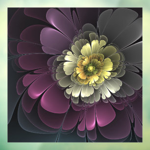 Abstrakt Modern Purpur Khaki Gray Fraktal Blume Fensteraufkleber