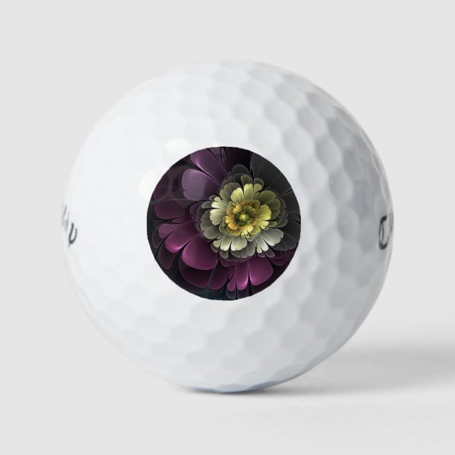Abstrakt Modern Purpur Khaki Gray Fraktal Blume Golfball (Vorderseite)