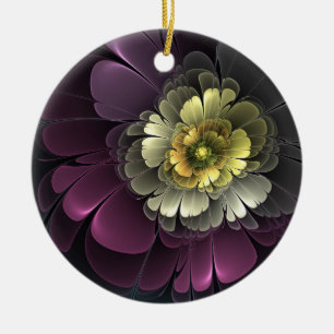 Abstrakt Modern Purpur Khaki Gray Fraktal Blume Keramik Ornament