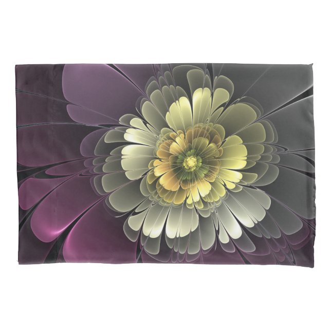 Abstrakt Modern Purpur Khaki Gray Fraktal Blume Kissenbezug (Vorderseite)