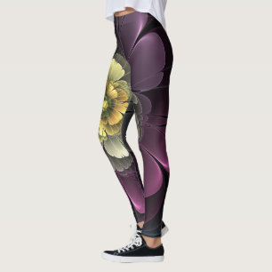Abstrakt Modern Purpur Khaki Gray Fraktal Blume Leggings