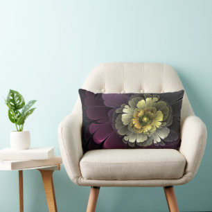 Abstrakt Modern Purpur Khaki Gray Fraktal Blume Lendenkissen