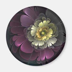 Abstrakt Modern Purpur Khaki Gray Fraktal Blume Magnet