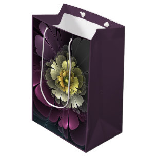 Abstrakt Modern Purpur Khaki Gray Fraktal Blume Mittlere Geschenktüte