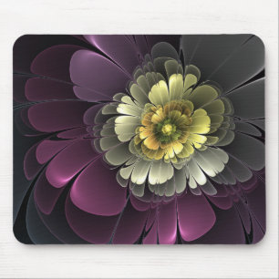 Abstrakt Modern Purpur Khaki Gray Fraktal Blume Mousepad