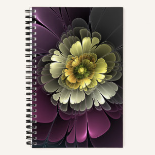 Abstrakt Modern Purpur Khaki Gray Fraktal Blume Notizbuch