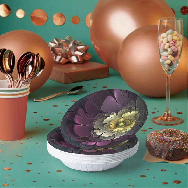 Abstrakt Modern Purpur Khaki Gray Fraktal Blume Pappteller (Multi)