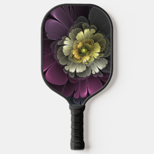 Abstrakt Modern Purpur Khaki Gray Fraktal Blume Pickleball Schläger