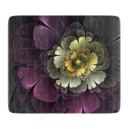 Abstrakt Modern Purpur Khaki Gray Fraktal Blume Schneidebrett