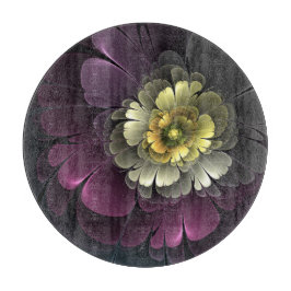 Abstrakt Modern Purpur Khaki Gray Fraktal Blume Schneidebrett