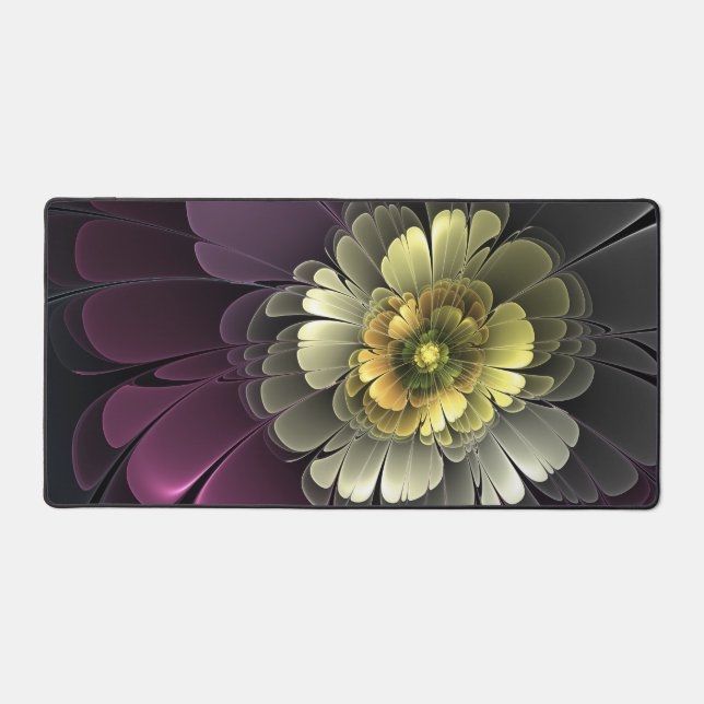 Abstrakt Modern Purpur Khaki Gray Fraktal Blume Schreibtischunterlage (Vorderseite)