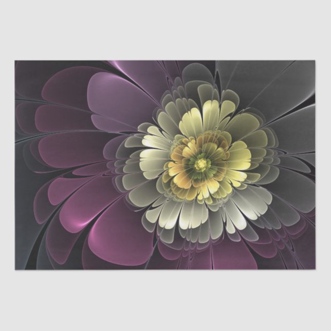 Abstrakt Modern Purpur Khaki Gray Fraktal Blume Seidenpapier (Vorderseite)