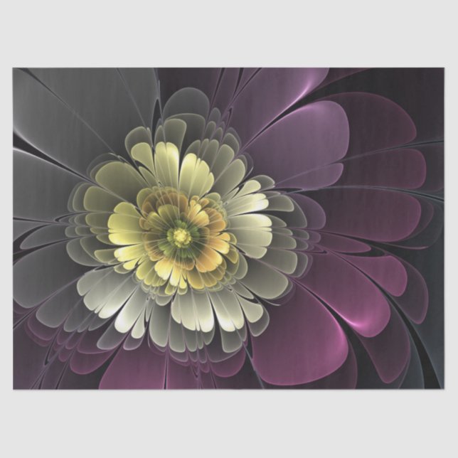 Abstrakt Modern Purpur Khaki Gray Fraktal Blume Seidenpapier (Vorderseite)