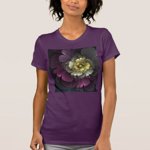 Abstrakt Modern Purpur Khaki Gray Fraktal Blume T-Shirt