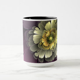 Abstrakt Modern Purpur Khaki Gray Fraktal Blume Tasse