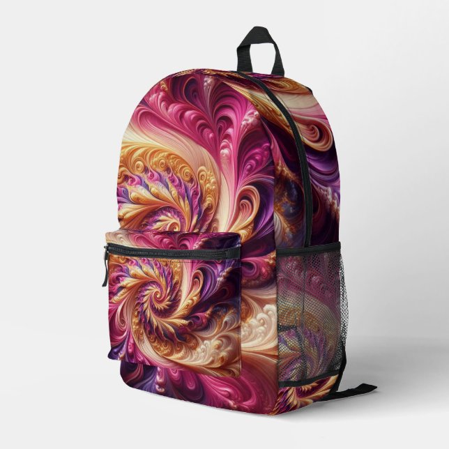 Abstrakt, modern, rosa, goldfarben und Lila Bedruckter Rucksack (Rückseitige Ecke Rechts)