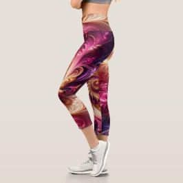 Abstrakt, modern, rosa, goldfarben und Lila Capri Leggings