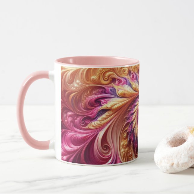 Abstrakt, modern, rosa, goldfarben und Lila Tasse (Mit Donut)