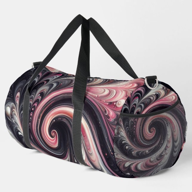 Abstrakt modern, rosa, schwarz und weiß duffle bag (Rechte Ecke)