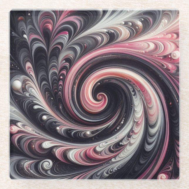 Abstrakt modern, rosa, schwarz und weiß glasuntersetzer (Vorderseite)