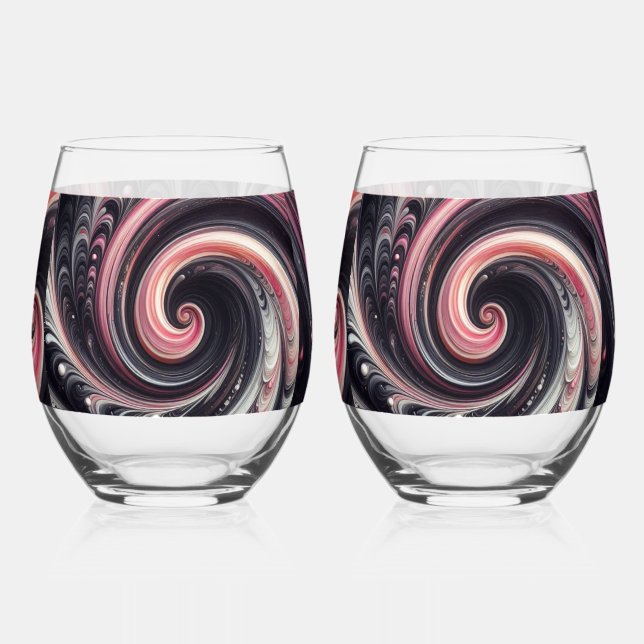 Abstrakt modern, rosa, schwarz und weiß weinglas ohne stiel (Rückseite)