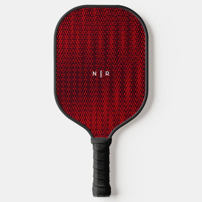 Abstrakt Modern Stripes Red Elegantes Monogramm Co Pickleball Schläger (Vorderseite)