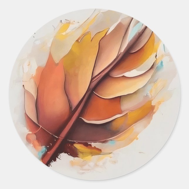 Abstrakt Moderne Blätter Gemälde Set, Leaf Runder Aufkleber (Vorderseite)