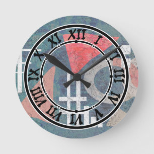 Abstrakt moderne Grunge Retro Vintage blau rot bei Runde Wanduhr