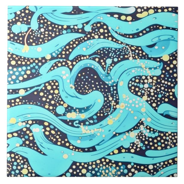 Abstrakt Modernes Aquamarines Blaumuster Fliese (Vorderseite)