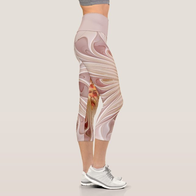 Abstrakt Modernes Peach Pasta Blume Fraktal Capri Leggings (Rechts)