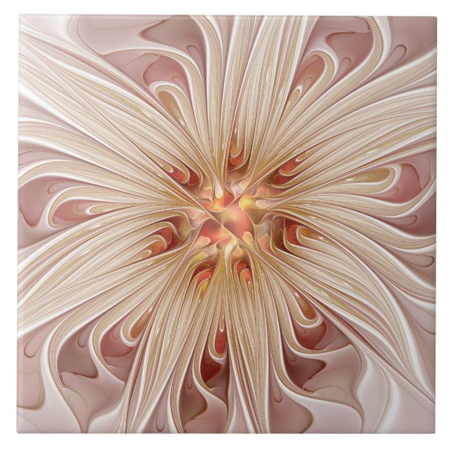 Abstrakt Modernes Peach Pasta Blume Fraktal Fliese (Vorderseite)