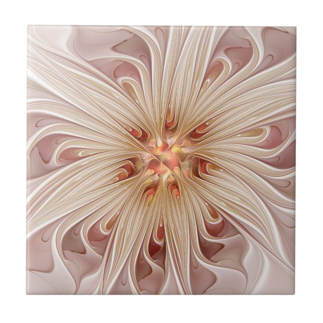 Abstrakt Modernes Peach Pasta Blume Fraktal Fliese (Vorderseite)