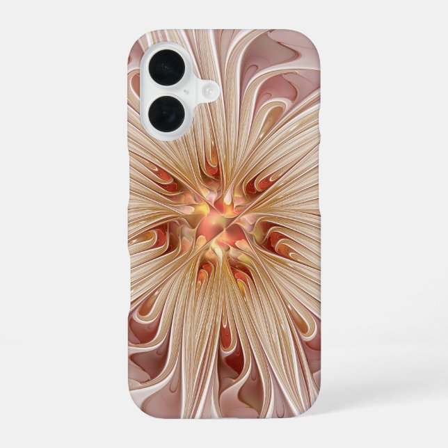 Abstrakt Modernes Peach Pasta Blume Fraktal iPhone 16 Hülle (Rückseite)