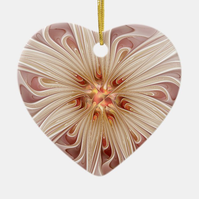 Abstrakt Modernes Peach Pasta Blume Fraktal Keramik Ornament (Vorne)