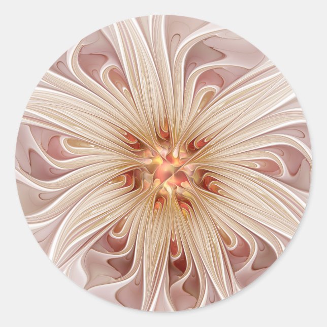 Abstrakt Modernes Peach Pasta Blume Fraktal Runder Aufkleber (Vorderseite)