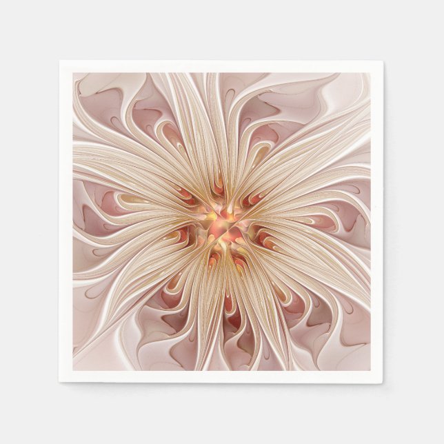Abstrakt Modernes Peach Pasta Blume Fraktal Serviette (Vorderseite)