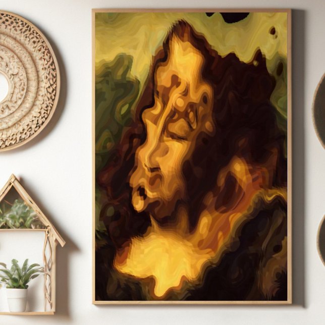 Abstrakt Mona Lisa Poster (Shown as 24"x36". Avail as instant download or have shipped. Avail in many sizes (Frame not incl) )