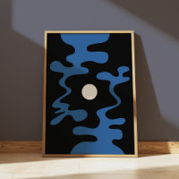 Abstrakt Moon Shapes Blue Black Modern Wall