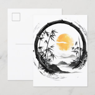Abstrakt Moon Zen Bamboo Flow Ankündigungspostkarte