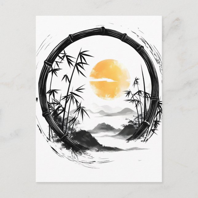 Abstrakt Moon Zen Bamboo Flow Feiertagspostkarte (Vorderseite)