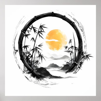 Abstrakt Moon Zen Bamboo Flow Poster