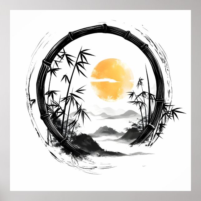 Abstrakt Moon Zen Bamboo Flow Poster (Vorne)