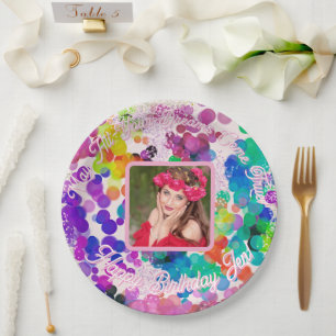 Abstrakt Multicolor Happy Birthday Bokeh Foto Pappteller
