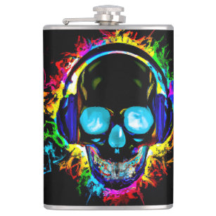Abstrakt Music Skull Rock Colorful Electric Loud H Flachmann