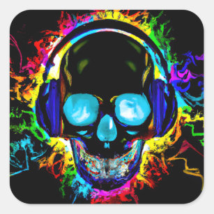 Abstrakt Music Skull Rock Colorful Electric Loud H Quadratischer Aufkleber