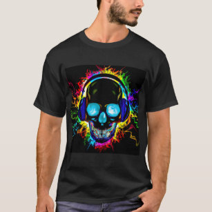 Abstrakt Music Skull Rock Colorful Electric Loud H T-Shirt