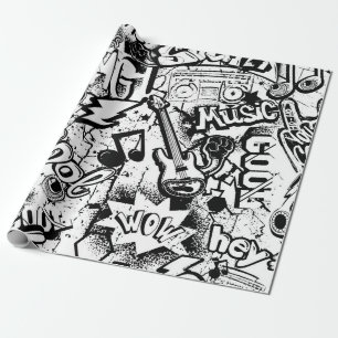 Abstrakt nahtlos schwarz-weiß Comics Graffiti Geschenkpapier