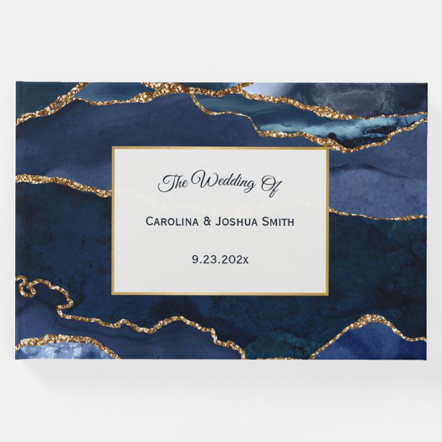 Abstrakt Navy Blue Agate Gästebuch (Vorderseite)