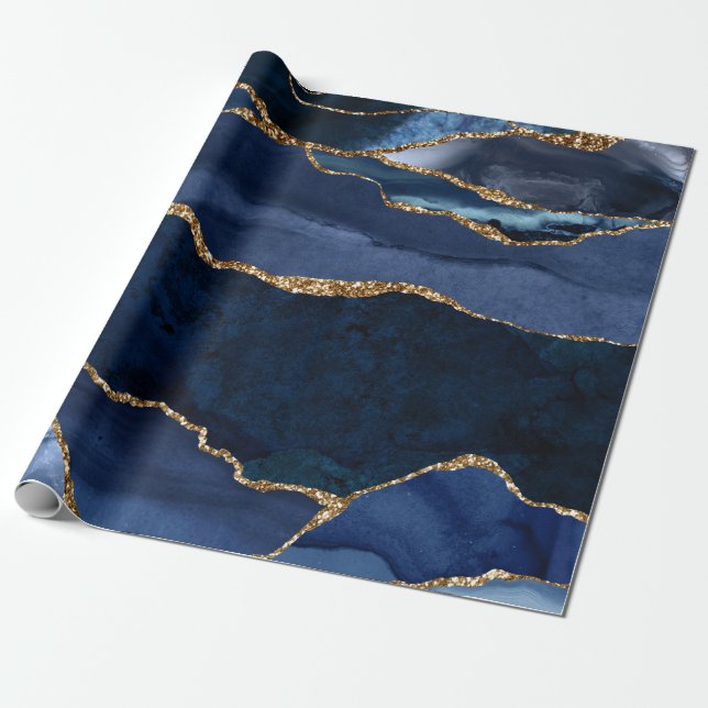 Abstrakt Navy Blue Agate Geschenkpapier (Ungerollt)
