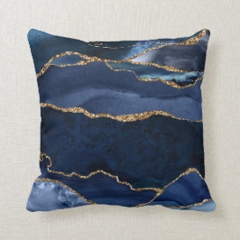 Abstrakt Navy Blue Agate Watercolor Kissen